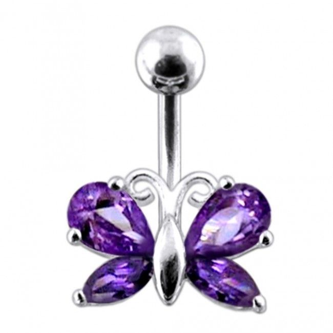 S4U Stříbrný piercing do pupíku - motýlek (fialová) - BP01207-A