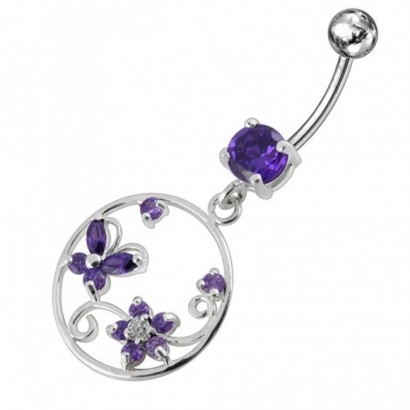 Stříbrný piercing do pupíku (fialová)