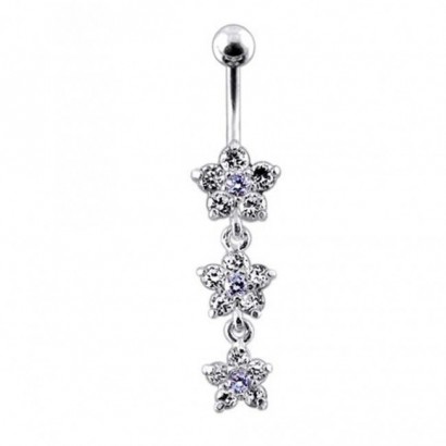 Stříbrný piercing do pupíku - kytičky (čirá/růžová)