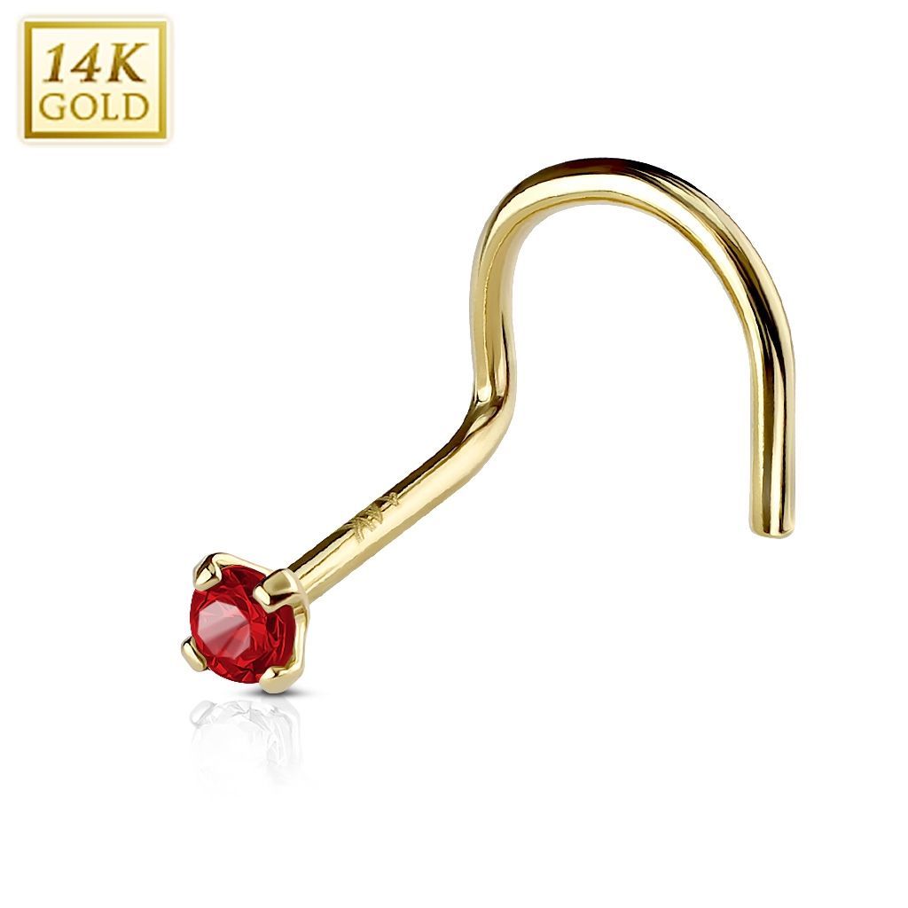 Zlatý piercing do nosu, Au 585/1000 - kamínek 2 mm (červená, 0,14 g) - ZL01127R-YG