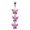 Stříbrný piercing do pupíku s motýlky (čirá)