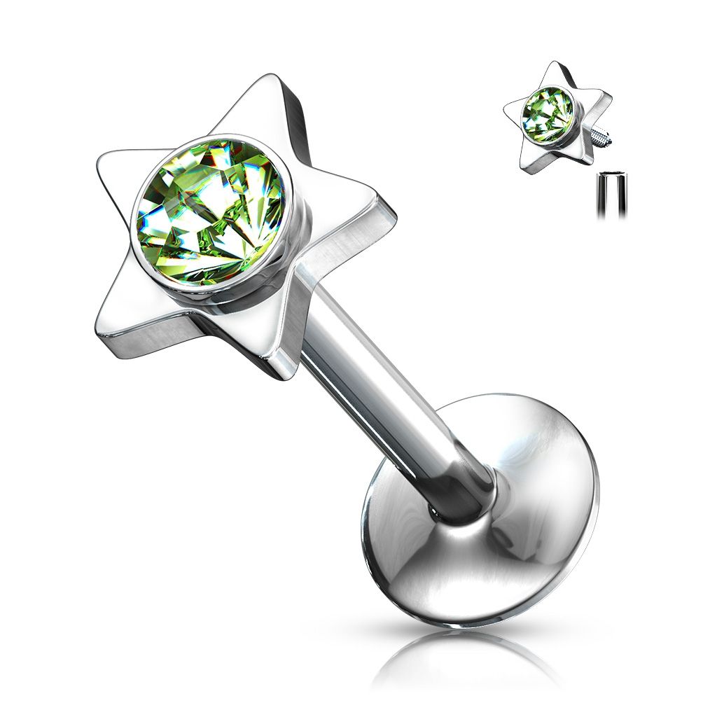 Levně Piercing do brady - labreta hvězda (zelená) - LB01026-E
