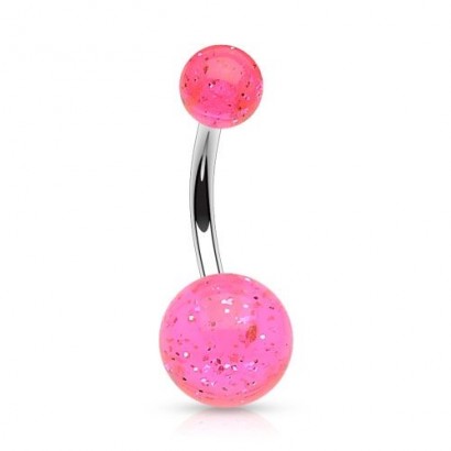 Piercing do pupíku - banánek se třpytkami (růžová)