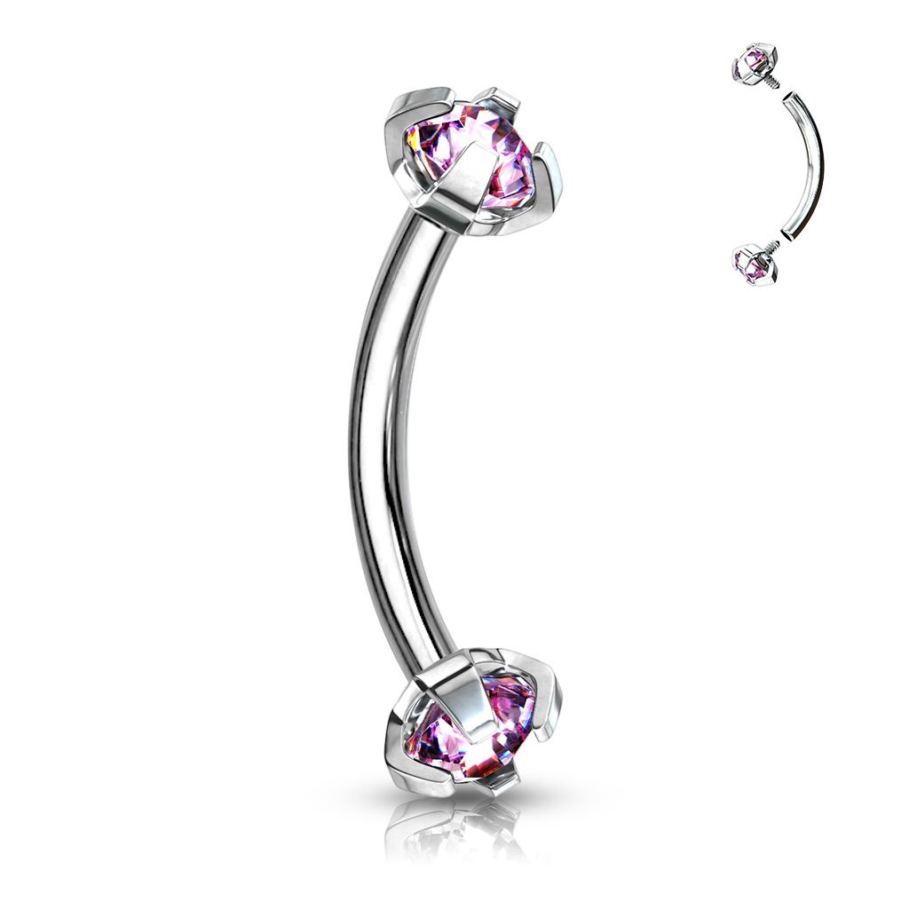 Levně Piercing do obočí s vnitřním závitem (růžová) - OB01005-P