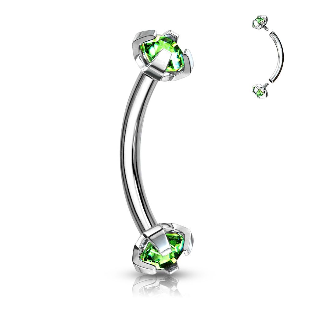 Levně Piercing do obočí s vnitřním závitem (zelená) - OB01005-G