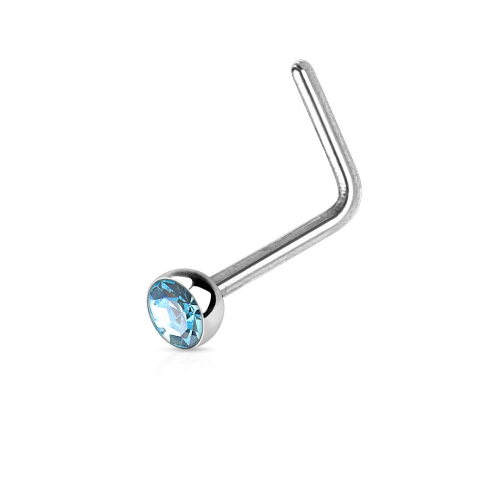 Zahnutý piercing do nosu s kamínkem (tyrkysová) - N0044-Q