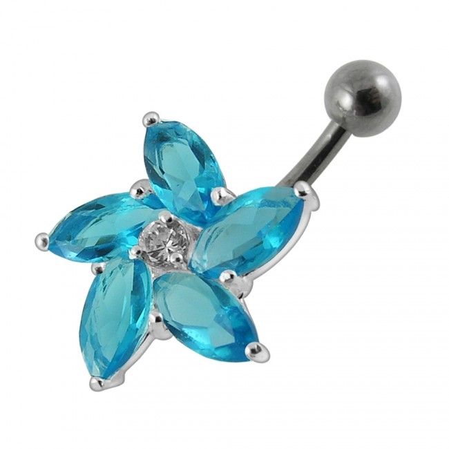 S4U Stříbrný piercing do pupíku - kytička (tyrkysová) - BP01159-Q
