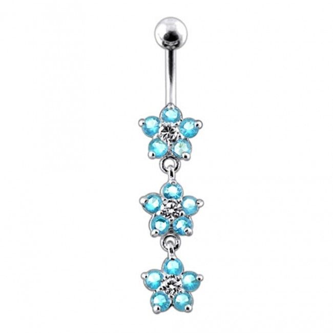 S4U Stříbrný piercing do pupíku - kytičky (tyrkysová) - BP01177-Q