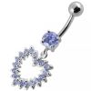 Stříbrný piercing do pupíku - srdce (4 mm fialová)