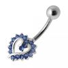 Stříbrný piercing do pupíku srdíčko (tmavě fialová)
