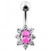 Stříbrný piercing do pupíku (čirá/růžová)