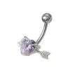 Stříbrný piercing do pupíku - srdíčko probodnuté (fialová)