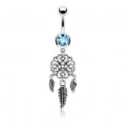 Piercing do pupíku - lapač snů (tyrkysová)