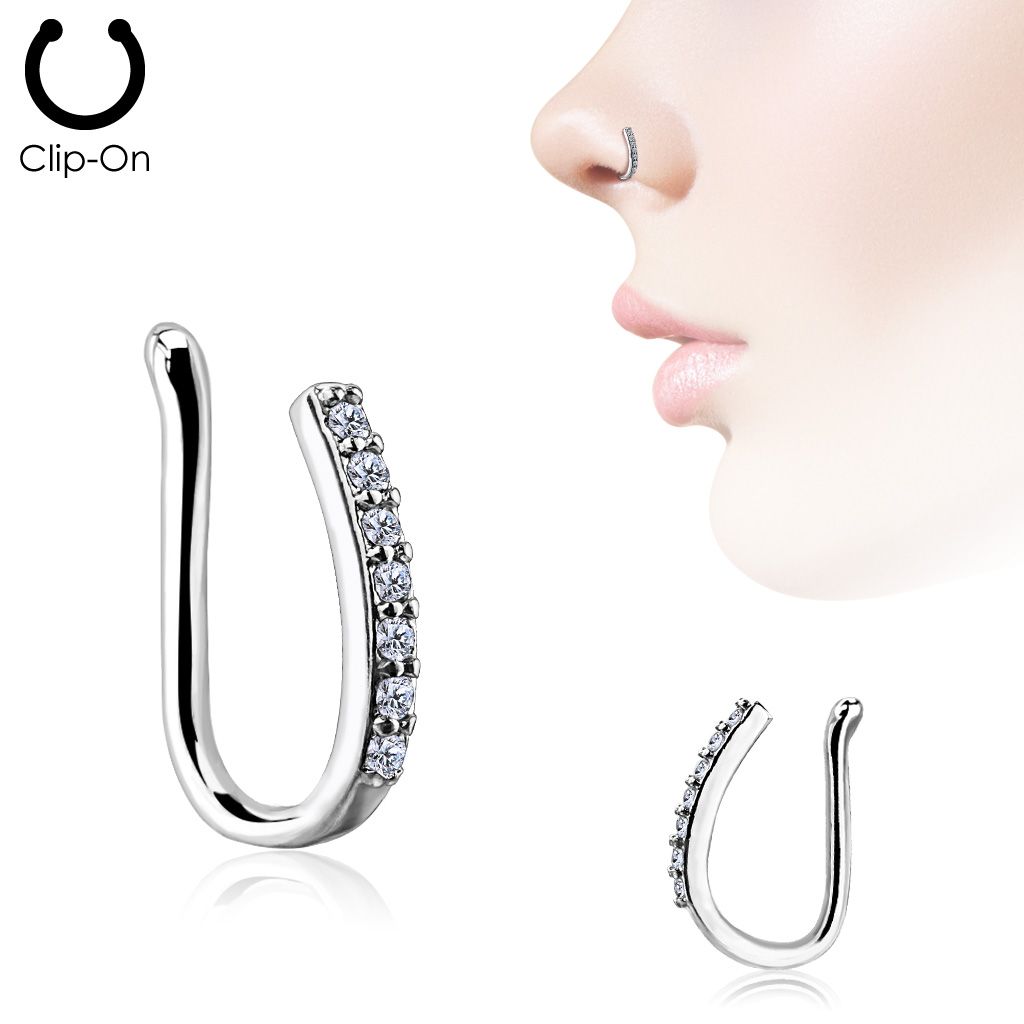 Levně Falešný piercing do nosu s kamínky - klips - NF0010-C