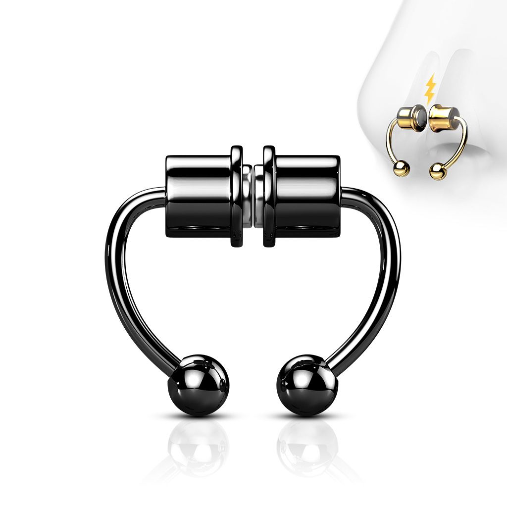 Černý falešný magnetický septum piercing do nosu - NS0048-K