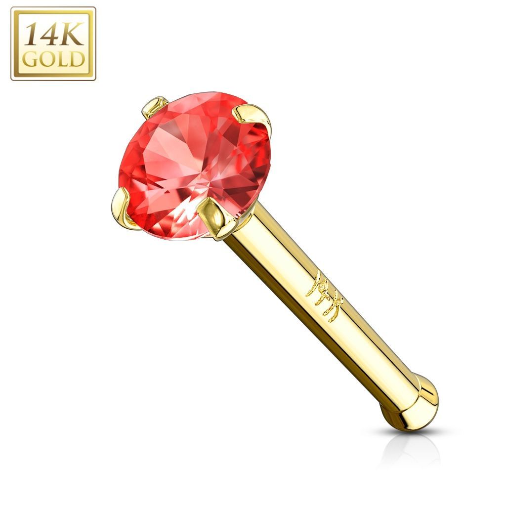 Zlatý piercing do nosu, Au 585/1000 (červená, 0,09 g) - ZL01126R-YG