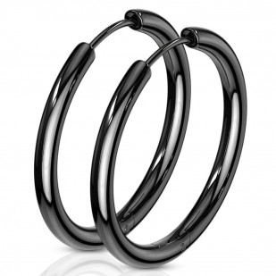 Černé ocelové náušnice - kruhy 25 mm