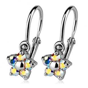 Dětské náušnice stříbrné - kytičky, Crystals from SWAROVSKI®, barva: AB