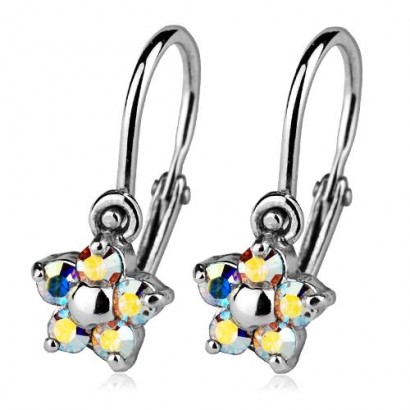 Dětské náušnice stříbrné - kytičky, Crystals from SWAROVSKI®, barva: AB