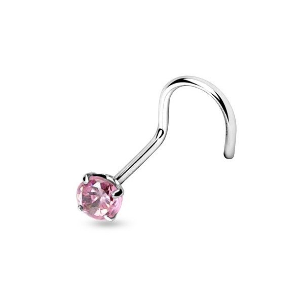 Levně Stříbrný piercing do nosu - zirkon 3mm (růžová) - N01070-P