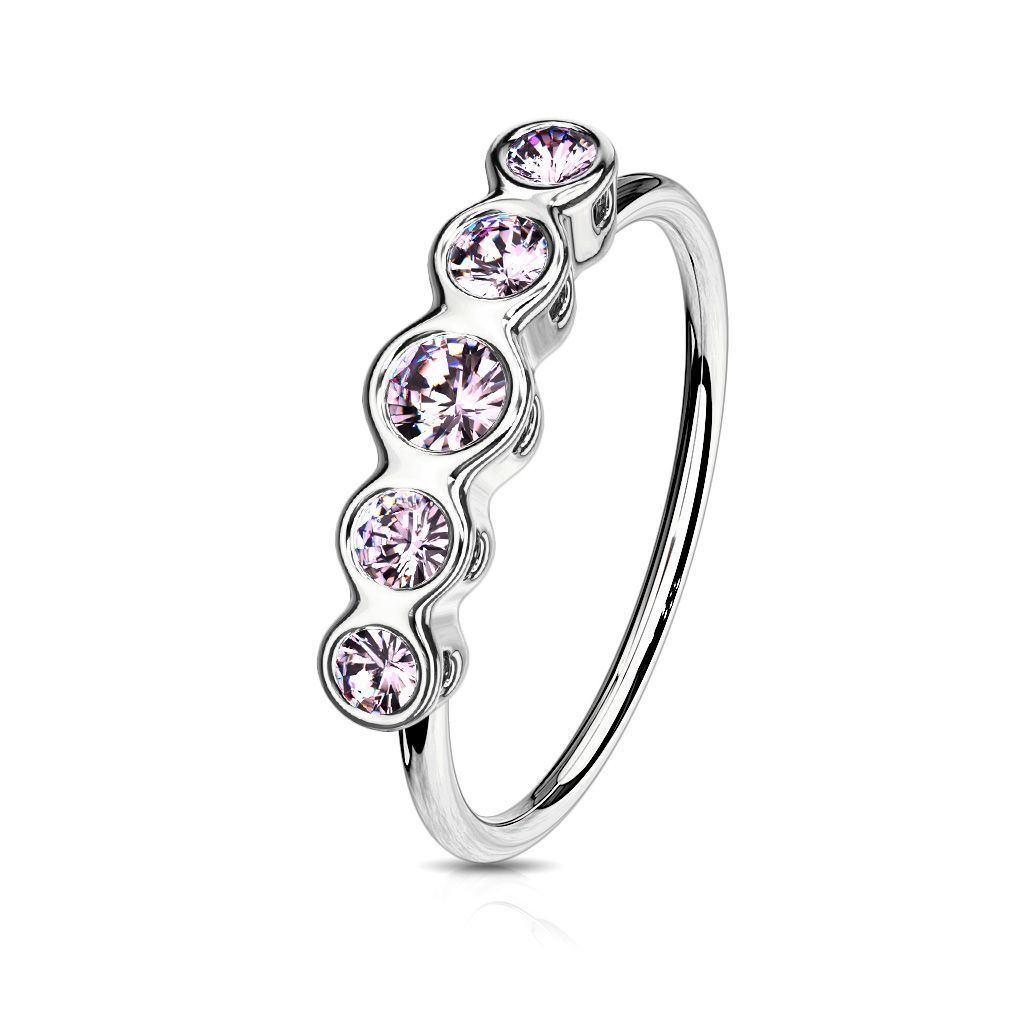 Levně Piercing do nosu kroužek se zirkony (růžová) - N0117-P