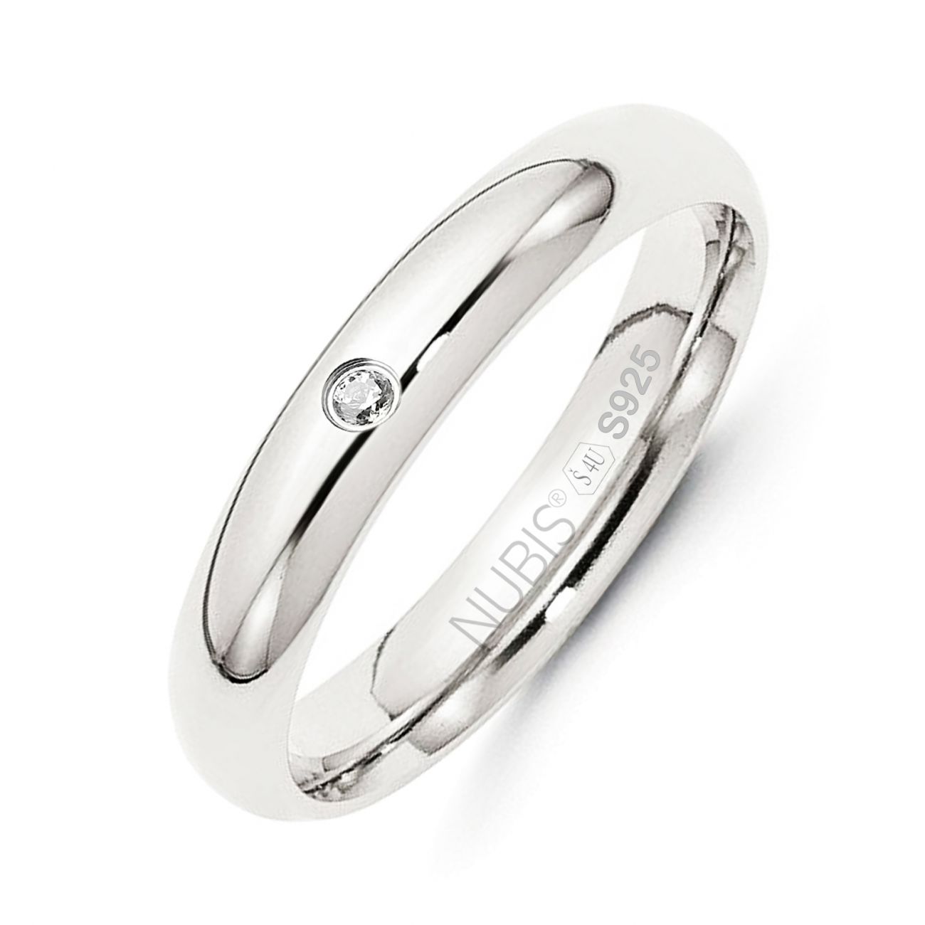 NUBIS NB101-4-ZR Stříbrný prsten šíře 4 mm, zirkon (59) - NB101-4-ZR-59