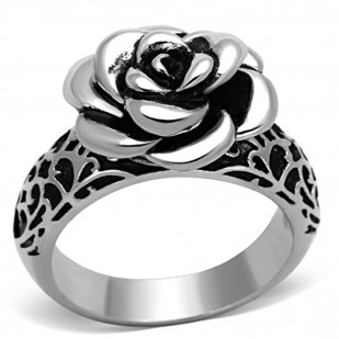 Ocelový prsten s ornamenty a růží