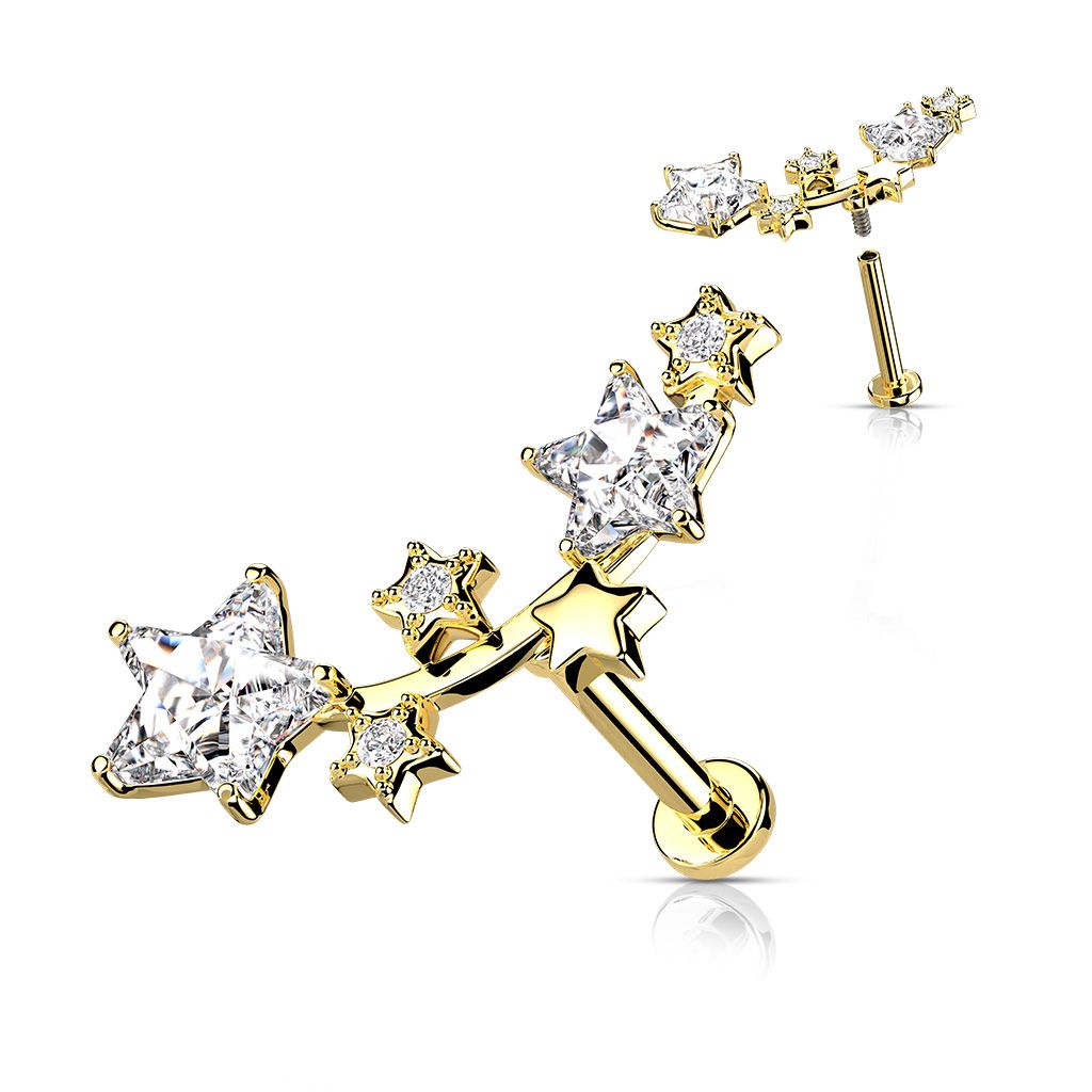 Zlacený piercing do brady - hvězdičky (1,2 x 8 mm) - LB1100GD-1208