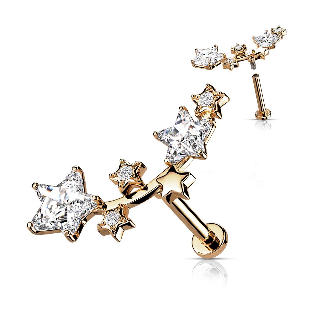 Zlacený piercing do brady - hvězdičky (1,2 x 8 mm) - LB1100RD-1208