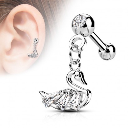 Cartilage piercing do ucha - labuť (stříbrná)