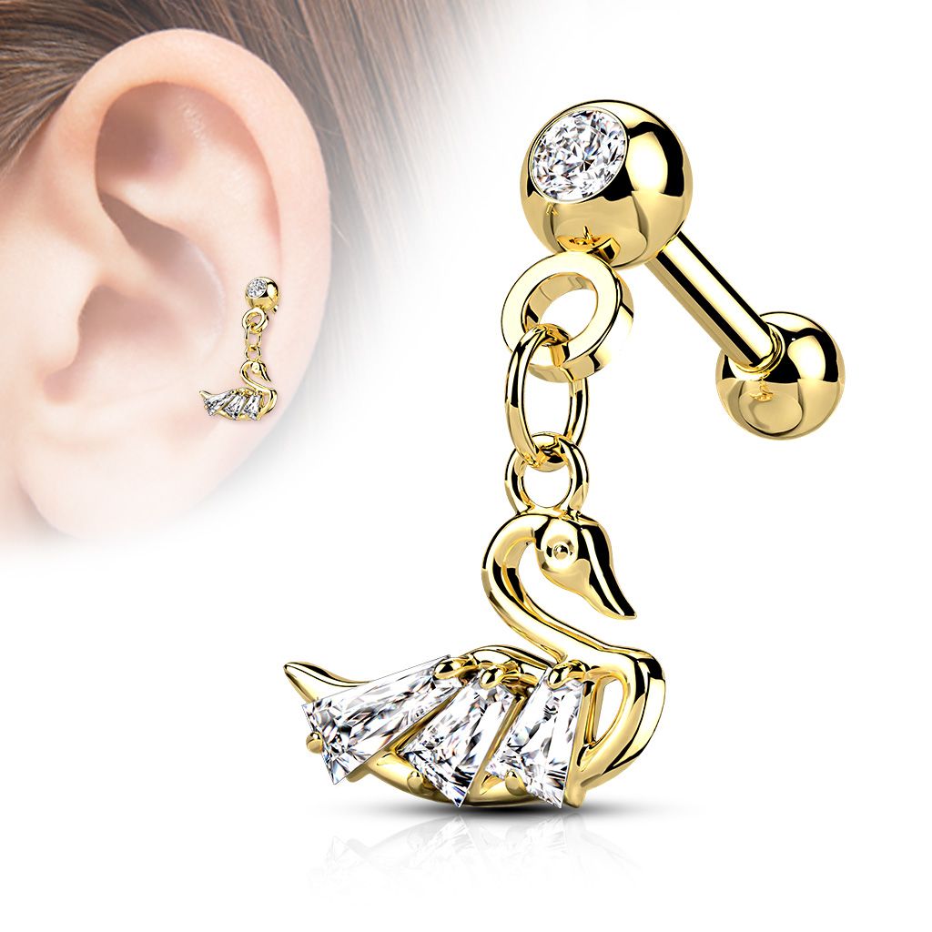 Levně S4U Cartilage piercing do ucha - labuť (žluté zlato) - CP1084-GD
