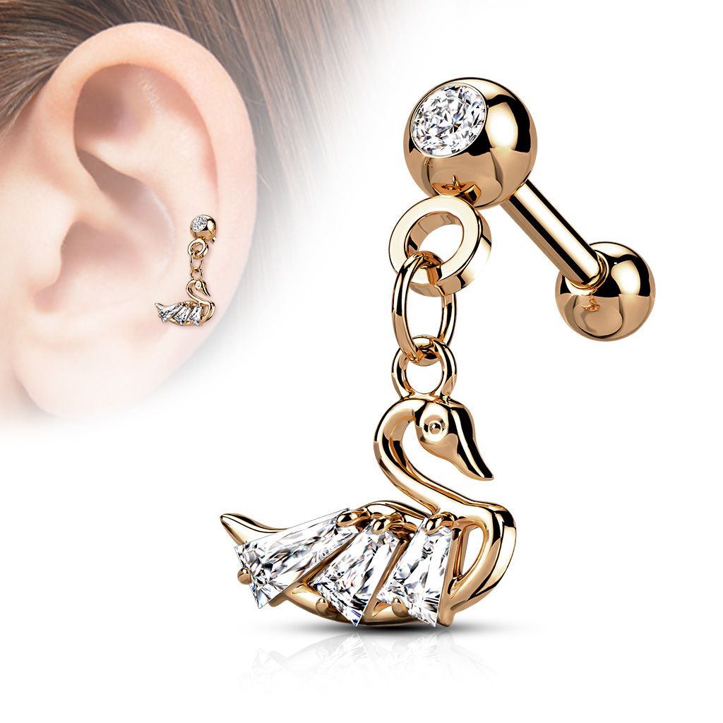 Levně S4U Cartilage piercing do ucha - labuť (růžové zlato) - CP1084-RD