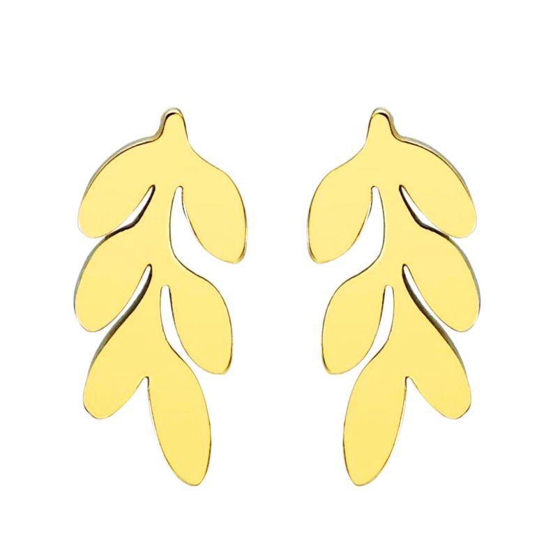 S4U Zlacené ocelové náušnice lístečky - OPN1759-GD