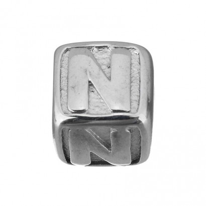 Navlékací ocelový přívěsek korálek - písmeno ”N”