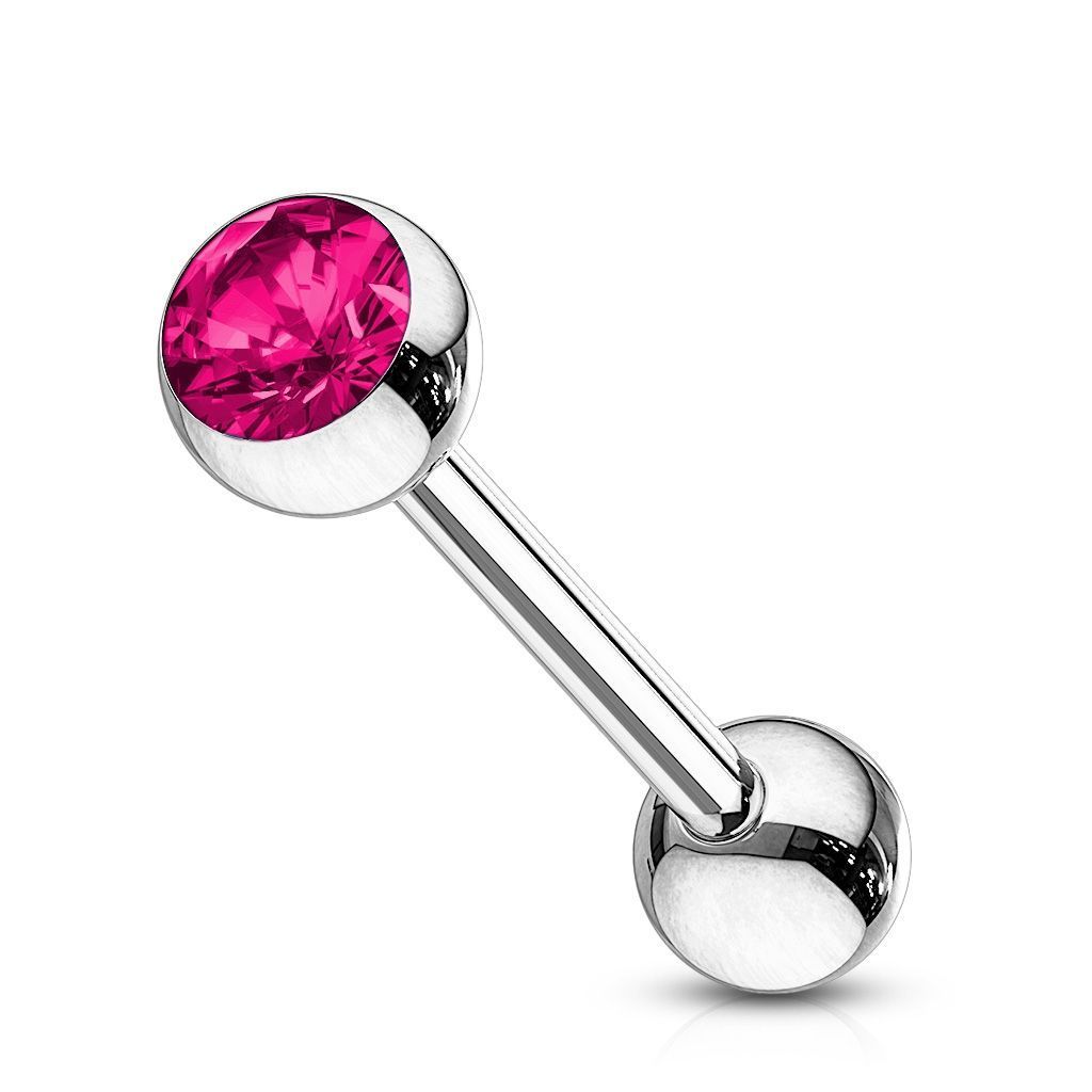 Levně Piercing do jazyka - kamínek (tmavě růžová, 1,6 x 16 mm)