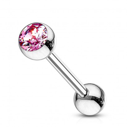 Piercing do jazyka - kamínek (růžová, 1,6 x 16 mm)