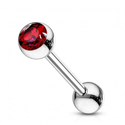 Piercing do jazyka - kamínek (červená, 1,6 x 16 mm)
