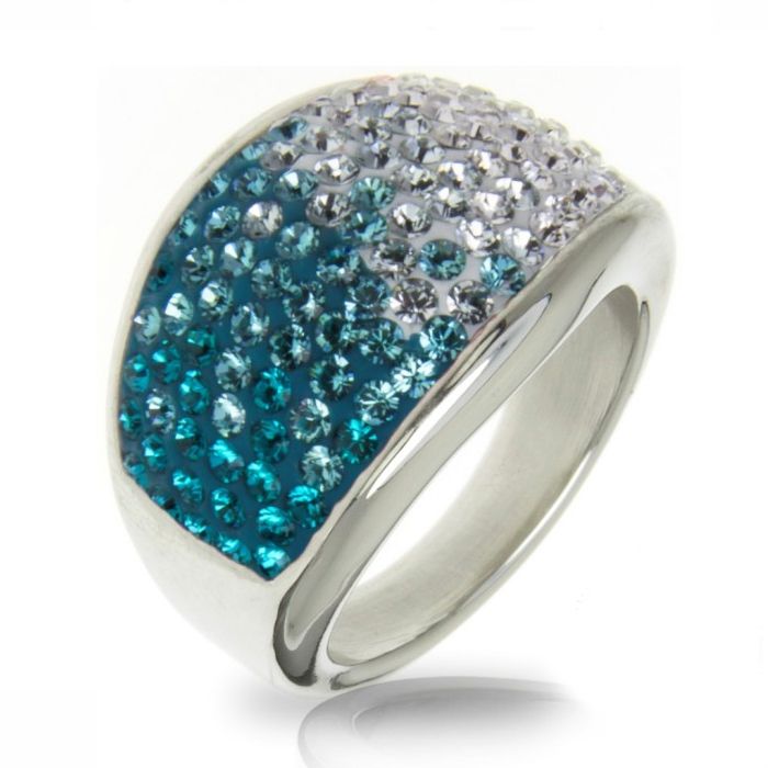 AKTUAL Ocelový prsten s krystaly Crystals from Swarovski, BLUE ZIRCON (53) - LV1020-BZ-53