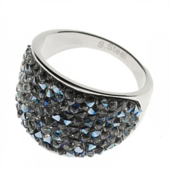 AKTUAL Ocelový prsten s krystaly Crystals from Swarovski, BLUELIZED (59) - LV1001-BLU-59