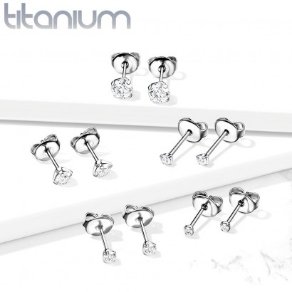 Titanové náušnice s kulatým zirkonem (3 mm)