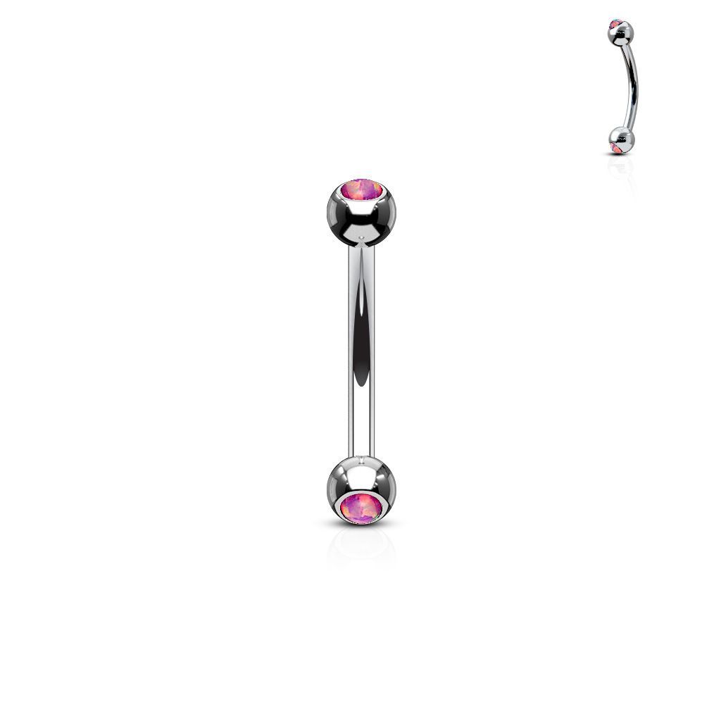 Levně Piercing do obočí zdobený opálem (růžová)