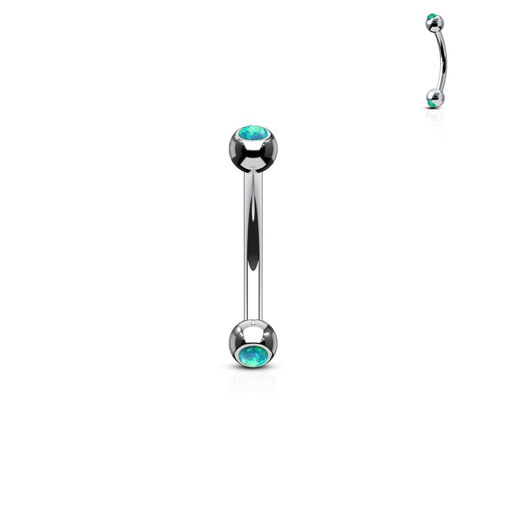Levně Piercing do obočí zdobený opálem (zelená)