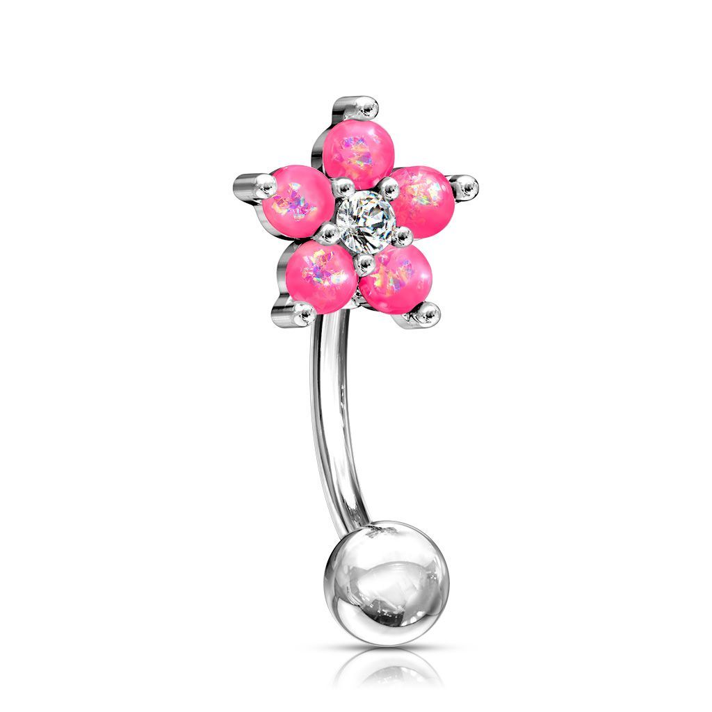 Levně Piercing do obočí kytička (růžová)