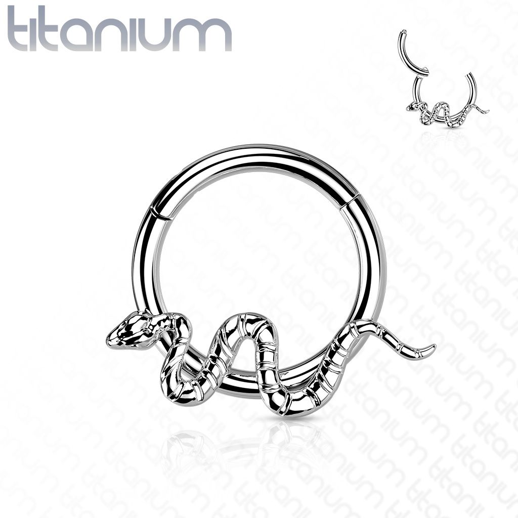 Levně Segment kruh s hadem - helix / cartilage / tragus piercing TITAN (1,2 x 10 mm) - TIT1162-1210