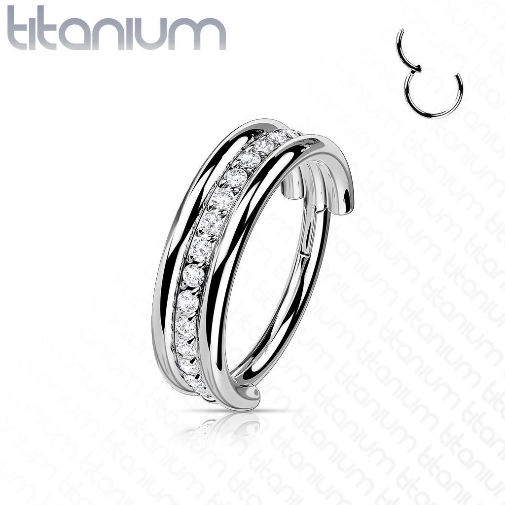 Levně Segment kruh - helix / cartilage / tragus piercing TITAN, čiré zirkony (1,2 x 10 mm) - TIT1160-1210