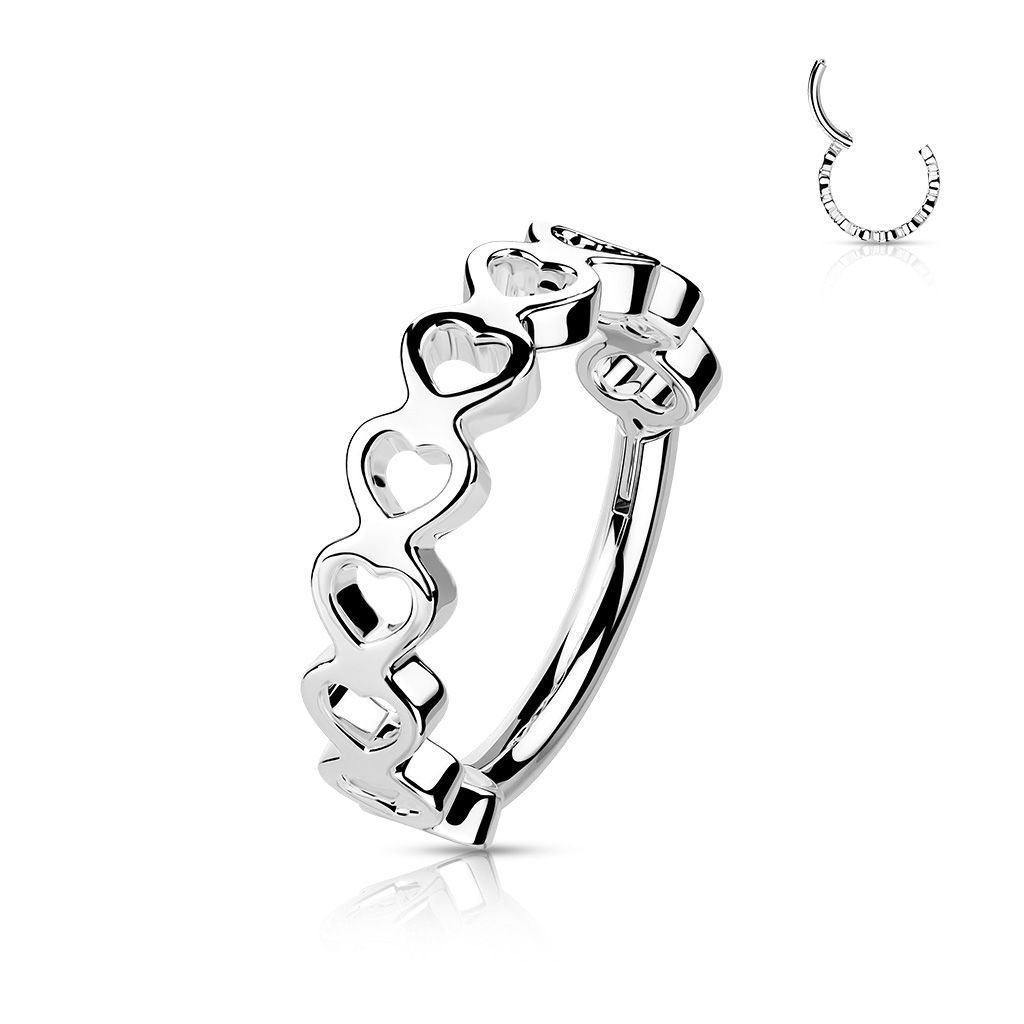 Levně Piercing kruh segment se srdíčky 1,2 x 10 mm - K01061ST-1208