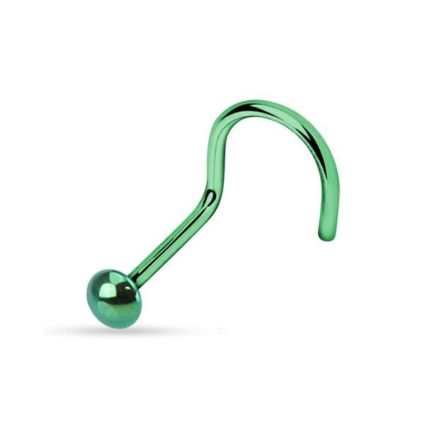 Levně Zahnutý piercing do nosu - půlkulička (zelená, 0,7 x 7 mm)