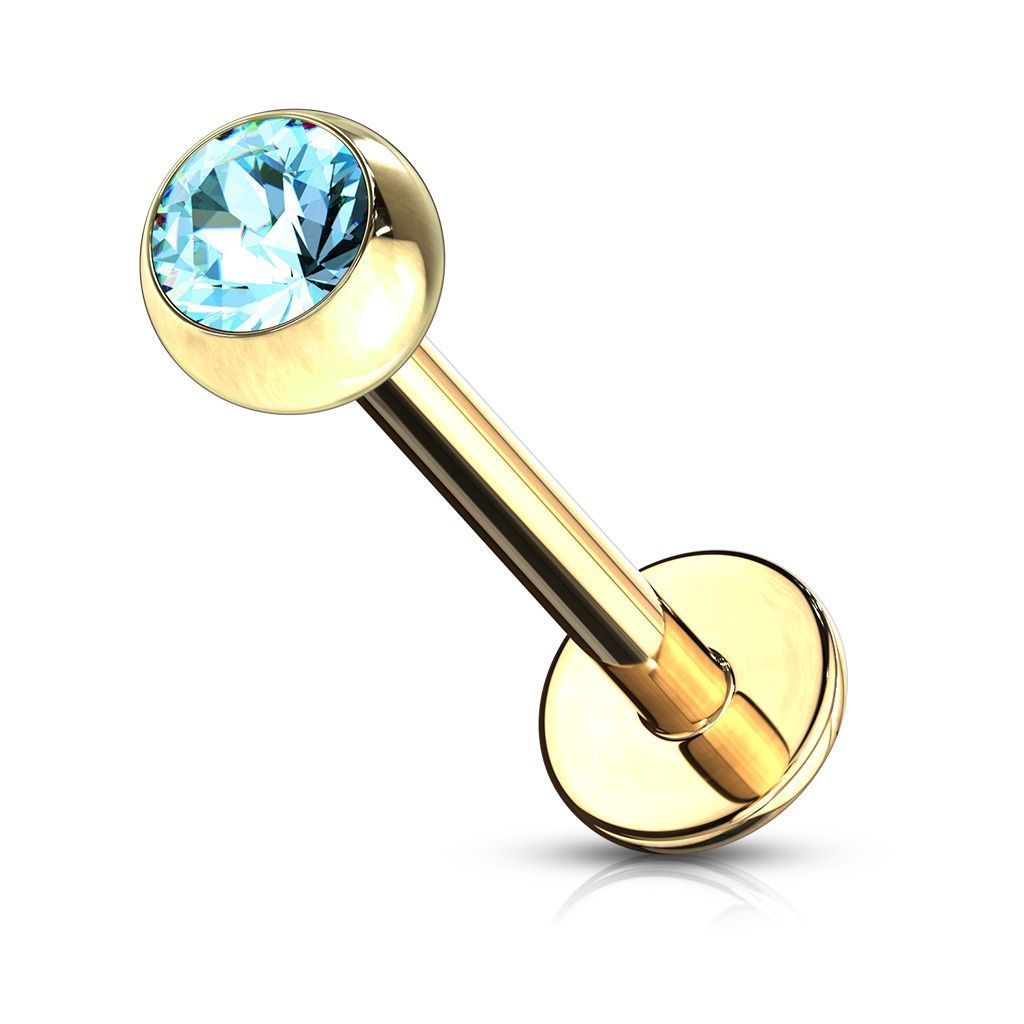 Levně Pozlacený piercing do brady - labreta (tyrkysová, 3 mm, 1,2 x 8 mm)