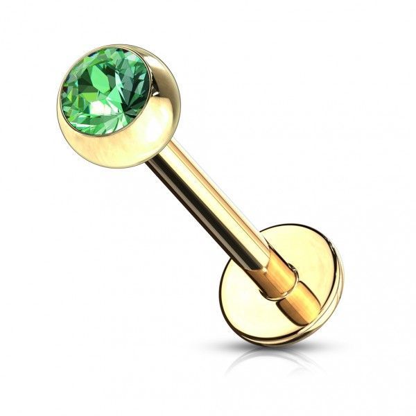 Levně Pozlacený piercing do brady - labreta (světle zelená, 3 mm, 1,2 x 8 mm)