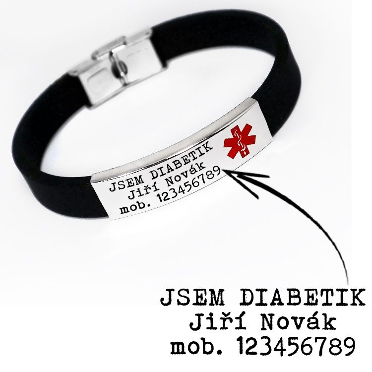 S4U Kaučukový zdravotní náramek s rytinou zdravotních údajů - OPA1745